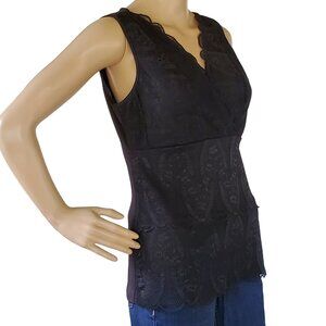 Daisy Fuentes Women's L Black Stretch Lace Shirt Top Sleeveless V Neck Lined